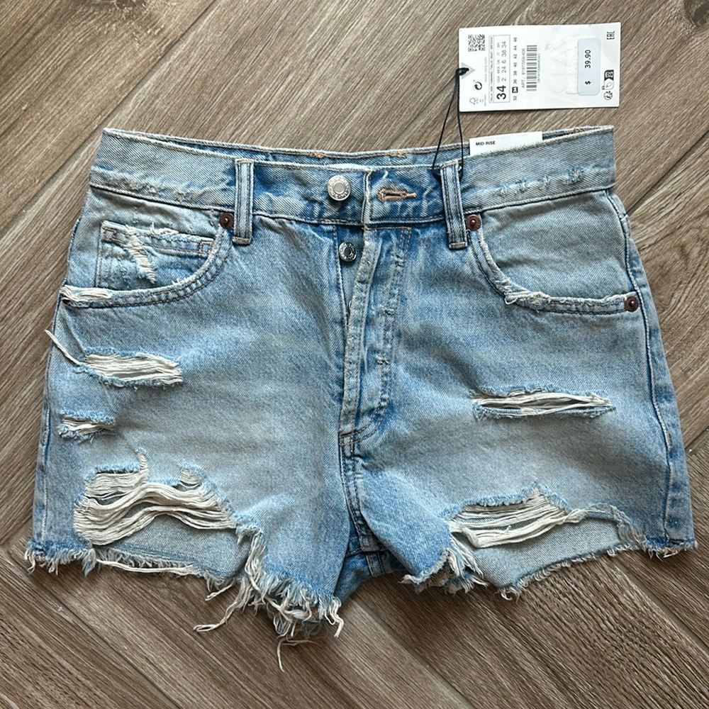 Zara TRF Mid-Rise Denim Shorts